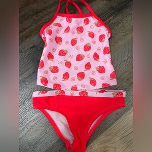 Wonder Nation Strawberry Print Kids Bikini - Pink and Red